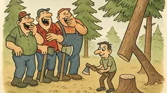 Vtip: Přihlásil se prcek na dřevorubecký závod…