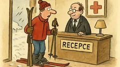 Vtip: Lyžař přijíždí do hotelu…