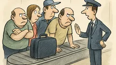 Vtip: Na letišti u pásu stojí nalepení