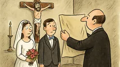 Vtip: V kostele při svatbě zakrývají nápis…