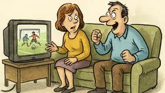 Vtip: Žena křičí na televizi: Nelíbej ho!