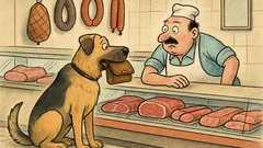 Vtip: Obrovský pes vejde do řeznictví
