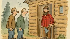 Vtip: Ke dveřím chaty zaklepou dřevorubcovi kamarádi