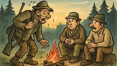 Vtip: Vyčerpaný lovec potká táborák