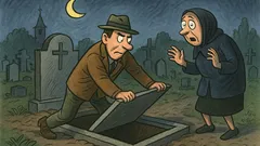 Vtip: Temný večer, muž otevírá hrob