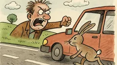 Vtip: Zajíček běží přes silnici naslepo