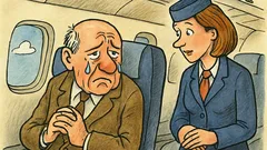 Vtip: Starší pán sedí v letadle
