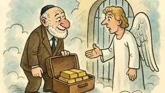 Vtip: Jde boháč do nebe s kufrem