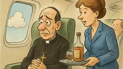 Vtip: Kněz letí poprvé letadlem…